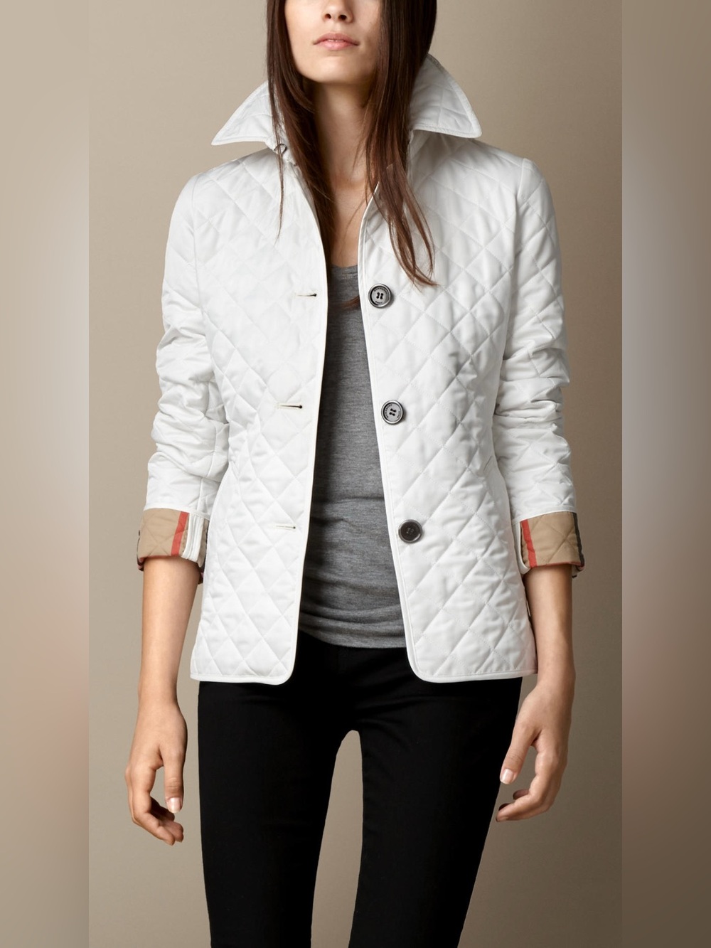BURBERRY BRIT Chalk White Classic Quilted Nova Check Jacket Coat XXL $98